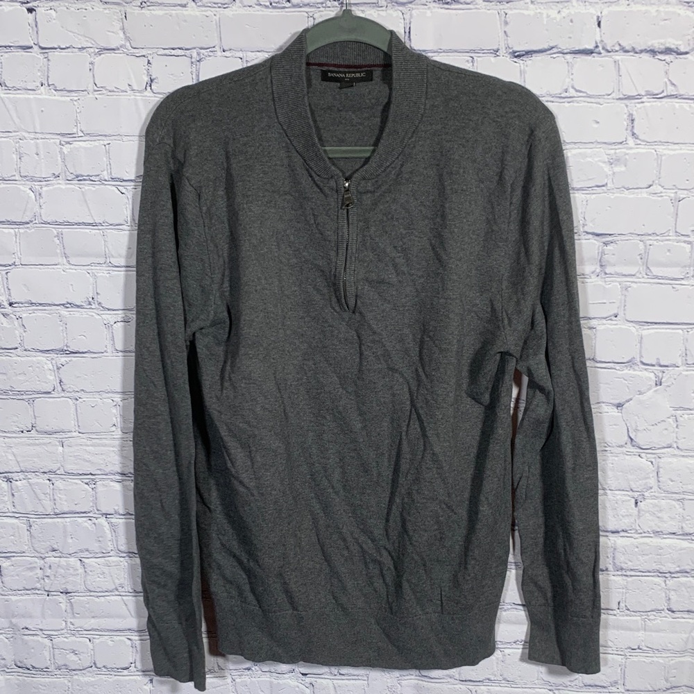 Banana Republic Mens 1/4 Zip Cotton Sweater Gray Size L Preppy Casual Business